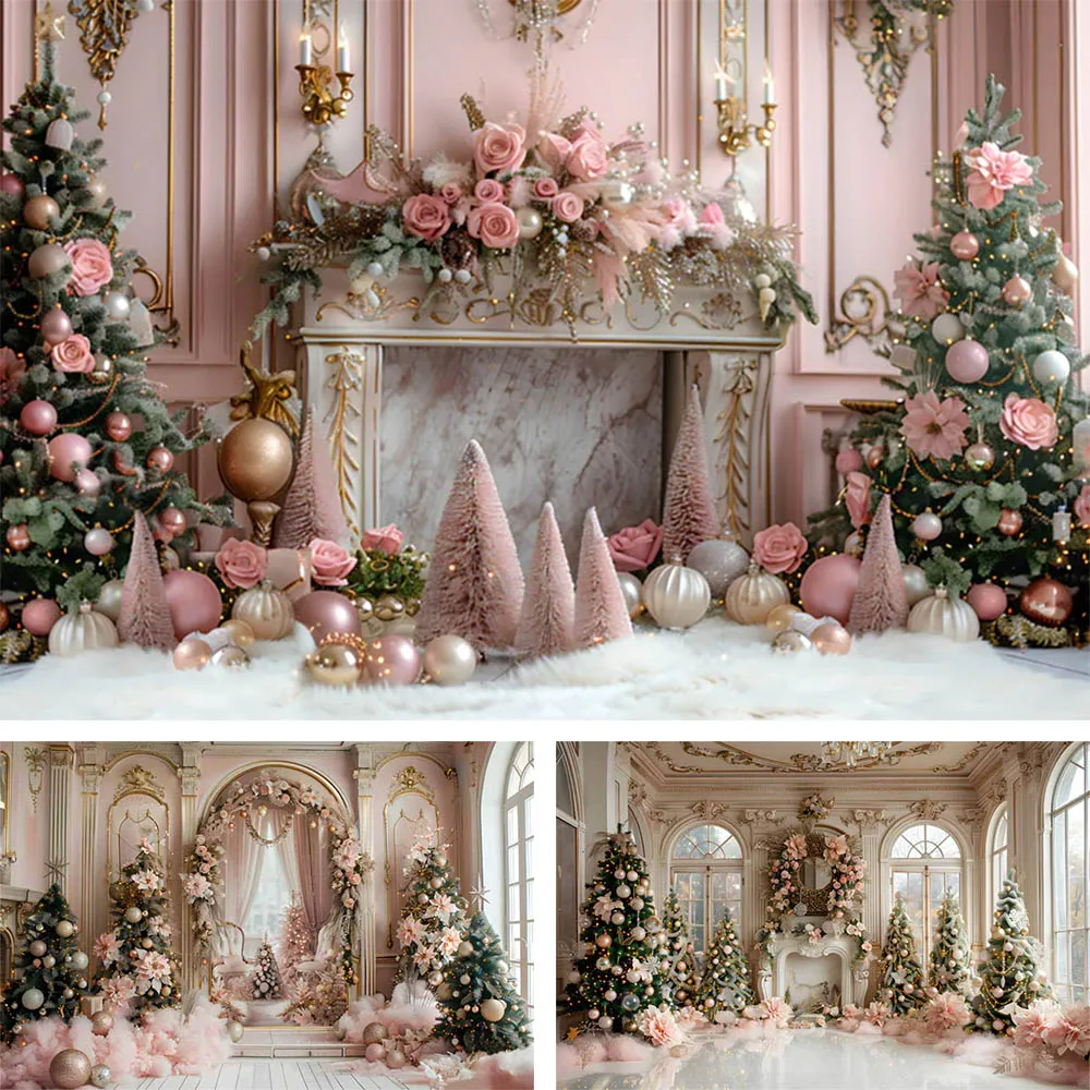 

Mehofond Pink Christmas Wall Photography Backdrop Kids Newborn Birthday Portrait Flower Curtain Window Decor Photo Background