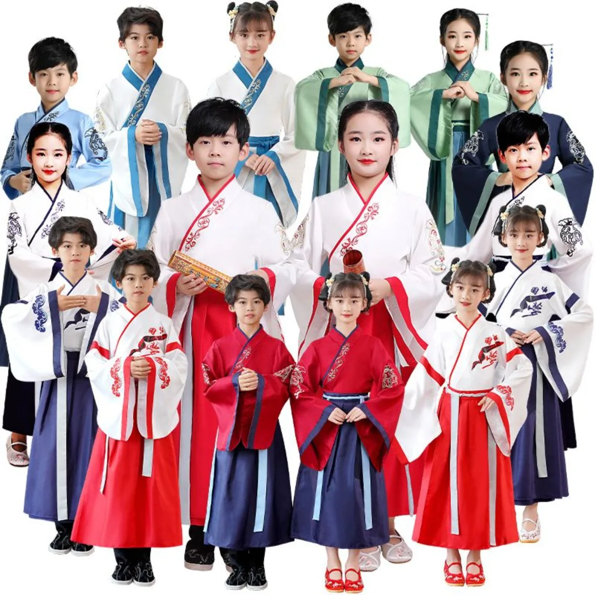 

Весенне-летний детский костюм Ханьфу для мальчиков и девочек, традиционная китайская одежда Гуосюэ, идеально подходит для начала учебного года и выступлений.