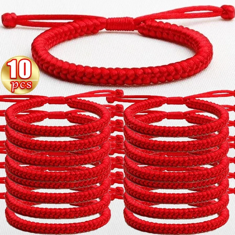 1-10Pcs Tibetan Thread Buddhist Bracelet Bangles Adjustable For Women Handmade Knot Amulet Red Rope Lucky Bracelet Charm Jewelry