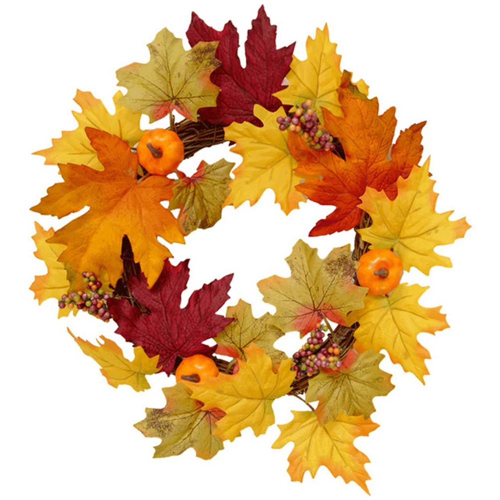 

1pc Halloween Pumpkin Door Garland Hanging Wreath Halloween Door Wreath For Party Home Decor Red Berry Maple Leaf Design