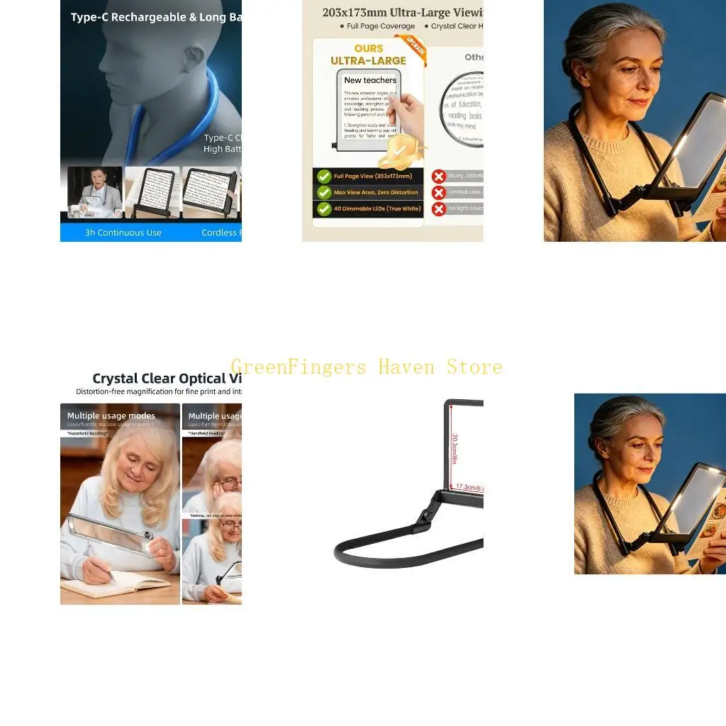 F68D Black Wearable Reading Magnifier with Light for Sewing and Craft Detail Work