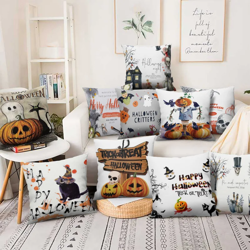 Halloween Pillowcase Peach Skin Sofa Cushion Mid-Yuan Festival Home Pumpkin Waist   