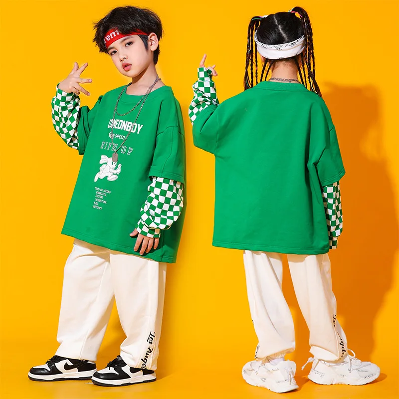 Sudadera verde de Hip Hop para niños Y niñas, ropa de calle, disfraz de Jazz para baile callejero, 8, 10 Y 12 años