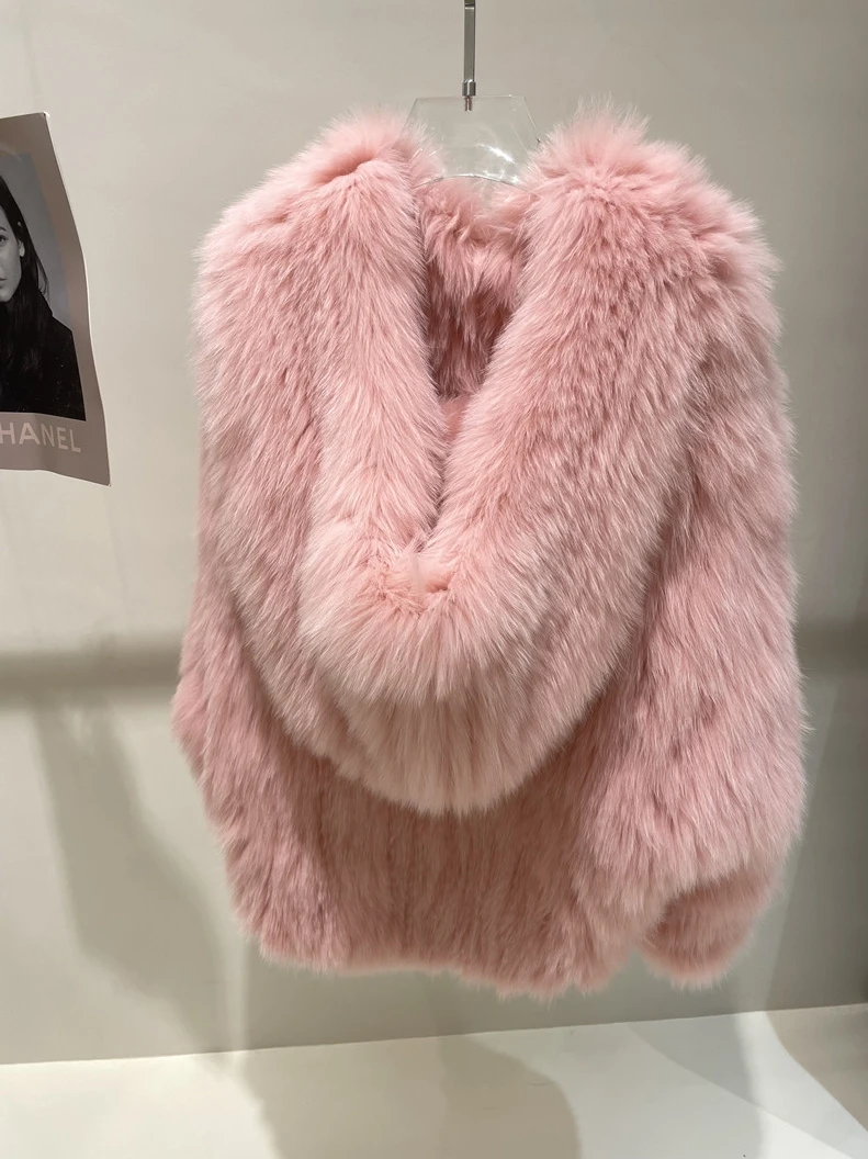 

Autumn Winter Fashion Real Fox Fur Coat Luxury Knitted Fur Coat Women Double Long Sleeve Wool Liner New Style Jackets