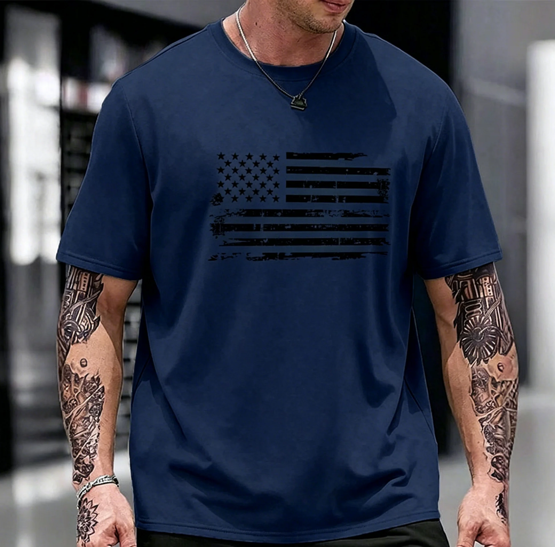 

Новая мужская футболка с круглым вырезом на весну-лето 2026, футболка с принтом флага, мужская быстросохнущая спортивная одежда, фитнес-футболка с коротким рукавом