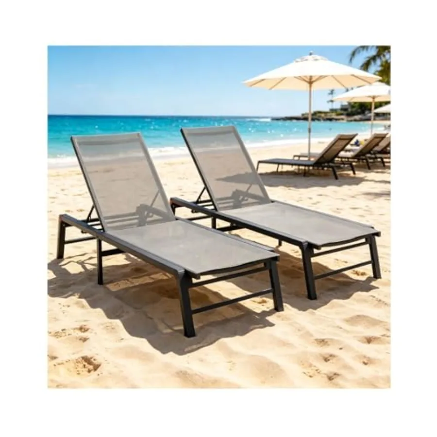 

Outdoor Chaise Lounge Chair Set of 2, Pool Sun Lounger Foldable Aluminum, 5-Level Adjustable Backrest, 400 Lbs Capacity, for Ou