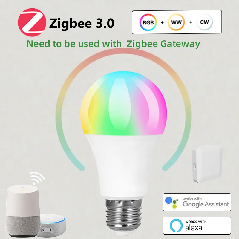 Zigbee 3.0 لمبة Led ذكية E27 مصابيح RGBCW 9W تعمل مع تطبيق Alexa Google Home التحكم الصوتي 110 فولت 220 فولت