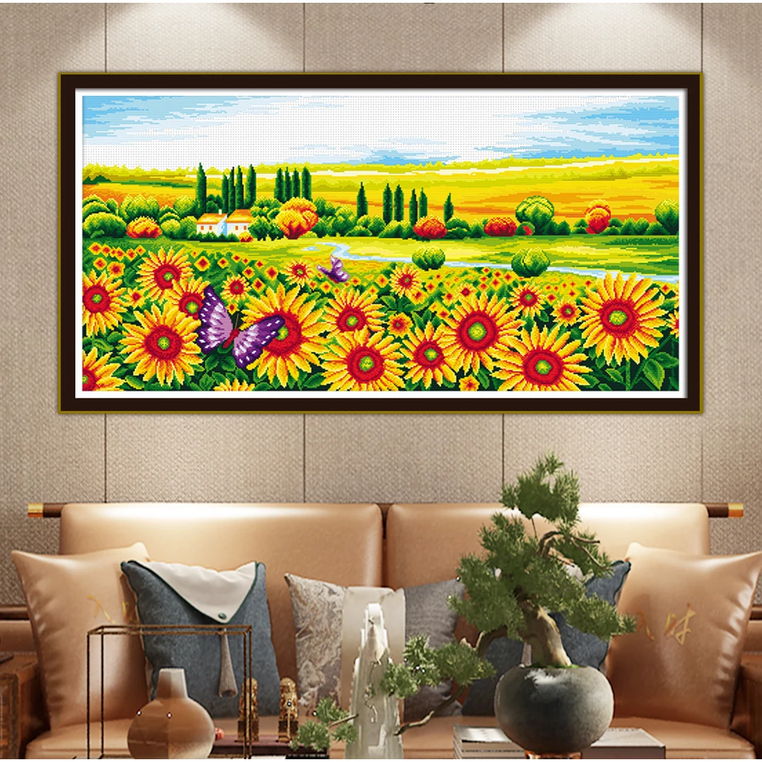 

New Printing Cross Embroidery Kit - Handmade DIY Embroidery Art Home Decoration Sunflower Manor Flower Pattern Hanging Painting
