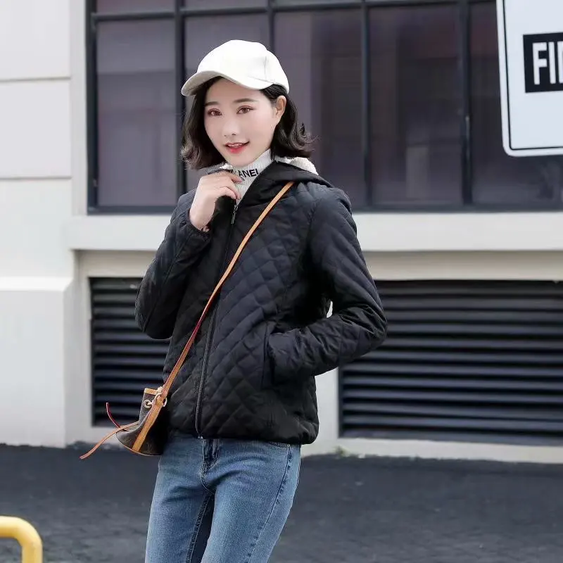 Nouveau Style coréen mince Plaid à capuche agneau velours à capuche chaud coton manteau pour les femmes