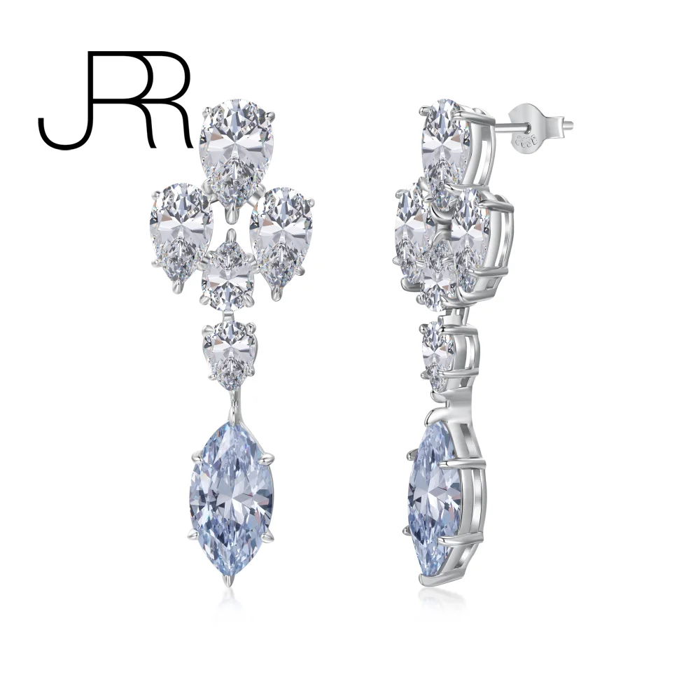 

JRR Christmas New Arrival 100% 925 Sterling Silver Drop Blue White Diamond Gems Wedding Stud Earrings Fine Jewelry Free Shipping