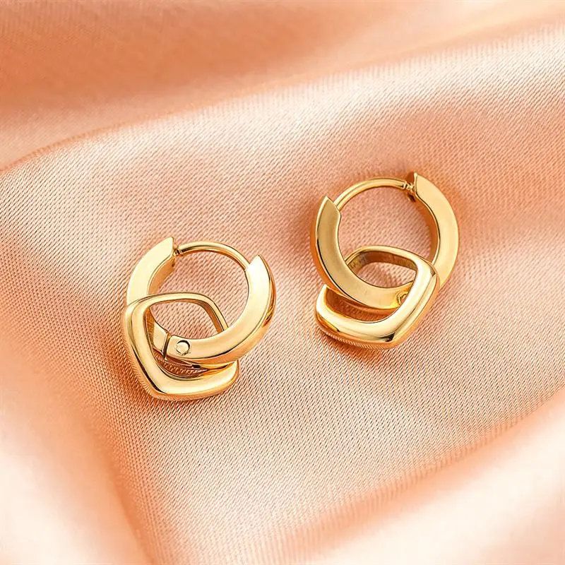 Huitan Versatile Diamond Shaped Stainless Steel Hoop Earrings for Women Party Wedding Fashion Accessories Simple Elegant Jewelry