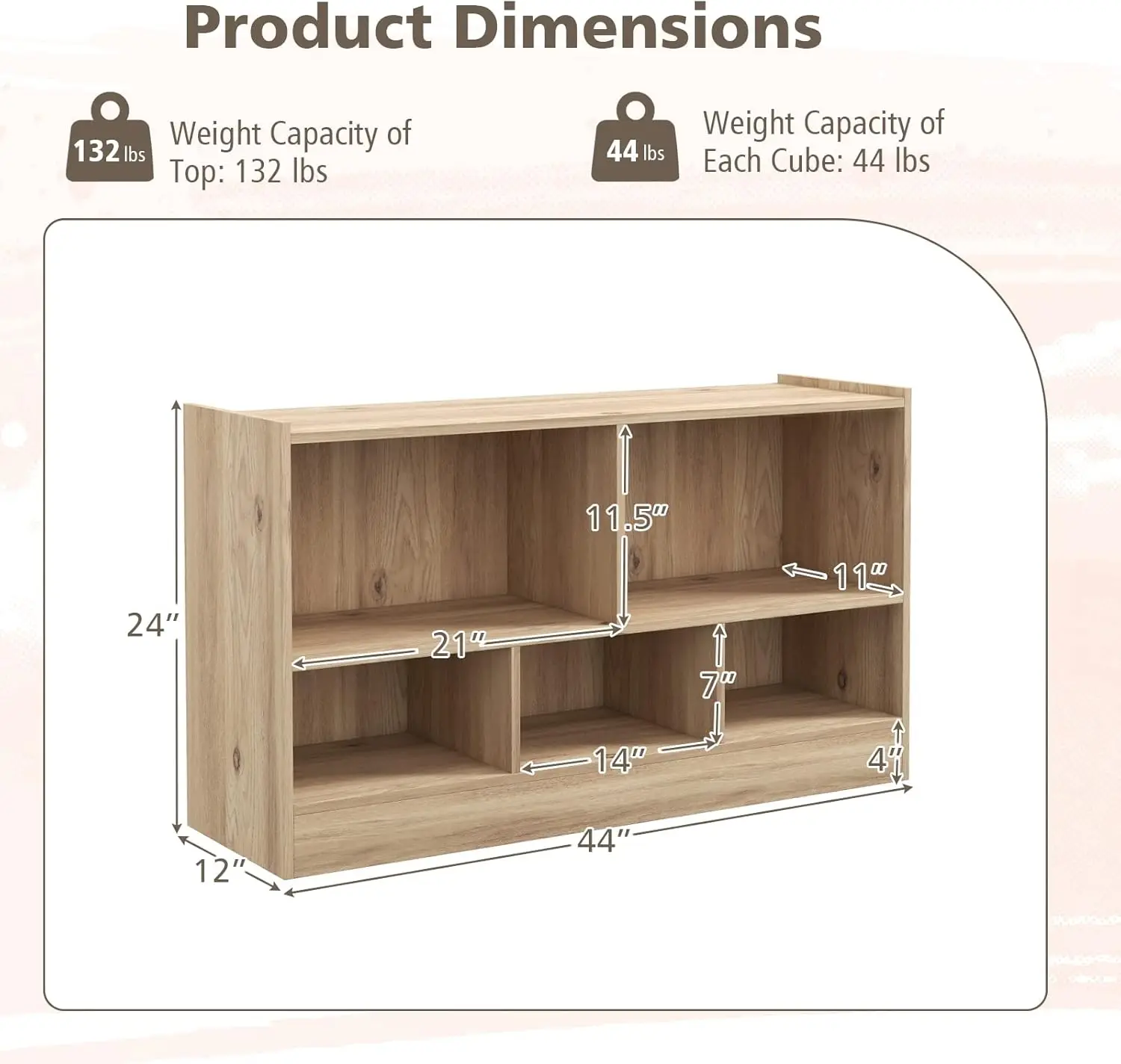 Toy Storage Organizer, 2-Tier Kids Bookshelf, 5 Cube Kids' Bookcases, Cabinets & Shelves, Wooden Toy Shelf Organizer, Small