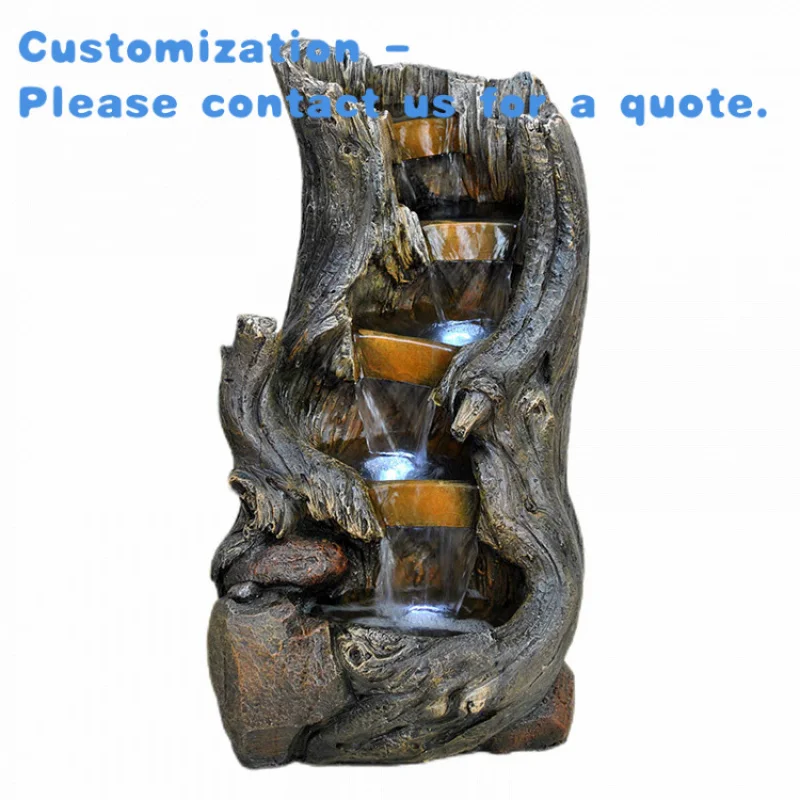 custom.Large Indoor Artificial Rockery Curtain Wall LED-Lit Flowing Fountain Entrance Screen Resin Garden Waterfall Antiqu