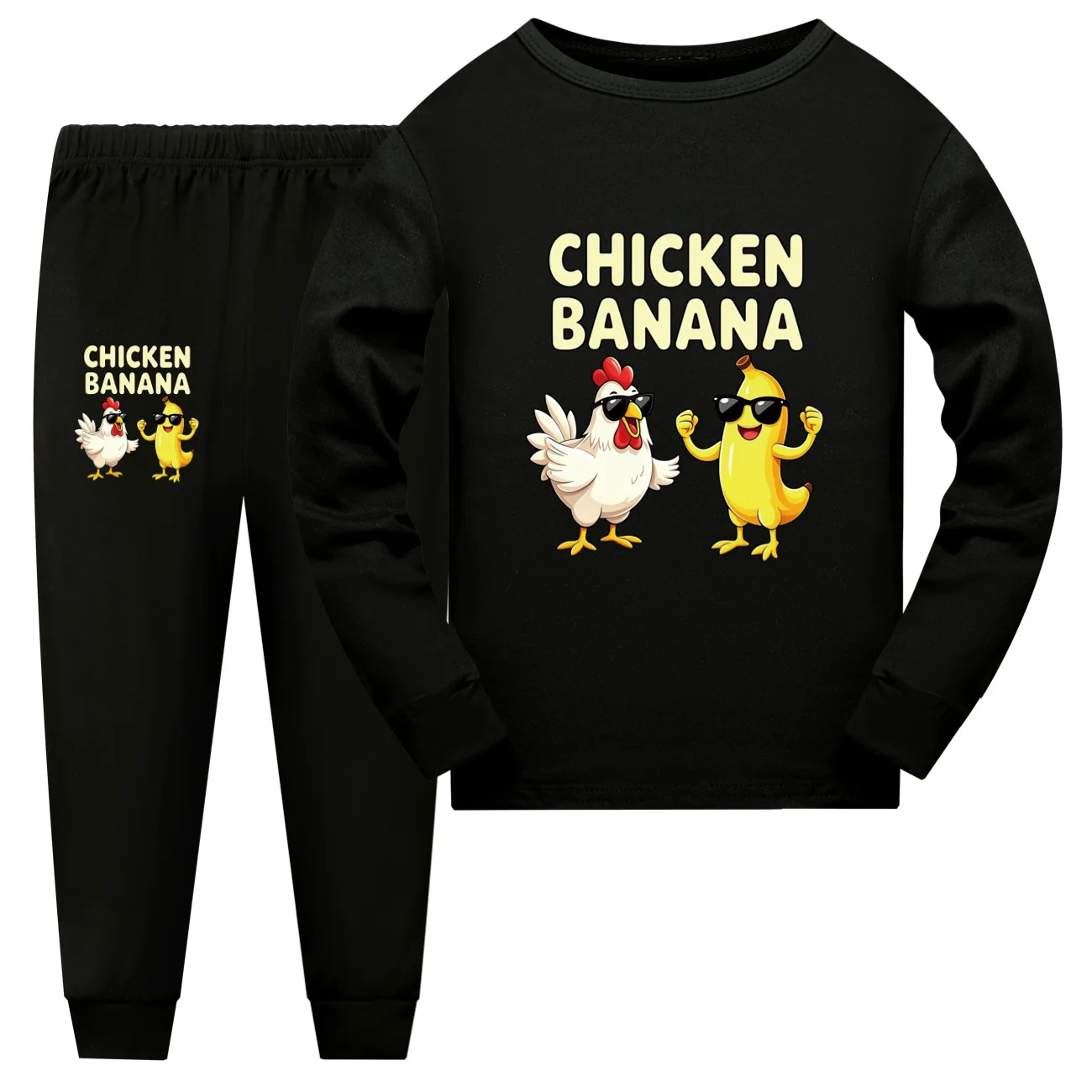 Kids Clothes Banana Chicken Funny Cartoon Print Children T-shirts Pants Casual Pajamas Long Sleeve Children Outfit for Boy Girls view 5