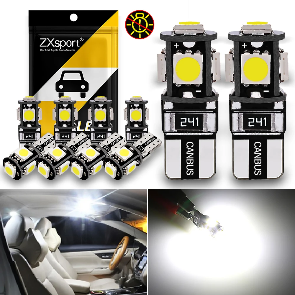 10x W5W T10 LED Bulb 2825 Car Interior Lights Error Free For Peugeot 4008 5008 307 206 308 407 207 406 208 3008 2008 508 408 306