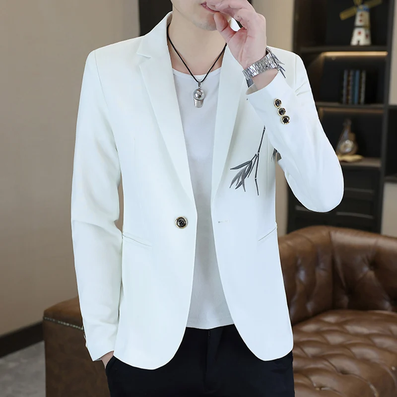 Fashionable Casual Men's Suit Jacket Stylish Business Personality Korean Version Spring Autumn New Style Polyester Fiber
