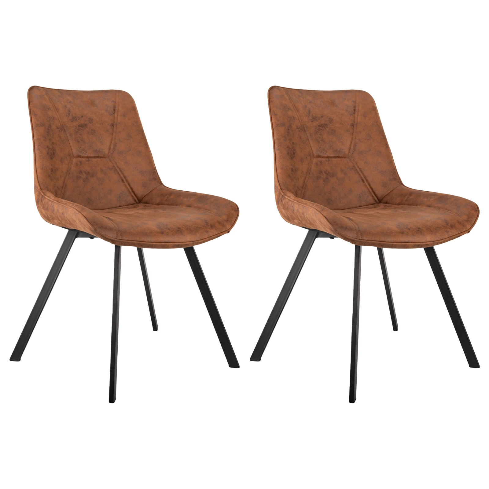 2er-Set Esszimmerstühle Braun Kunstleder Modern, Gepolstert mit Metallbeinen, Retro Design