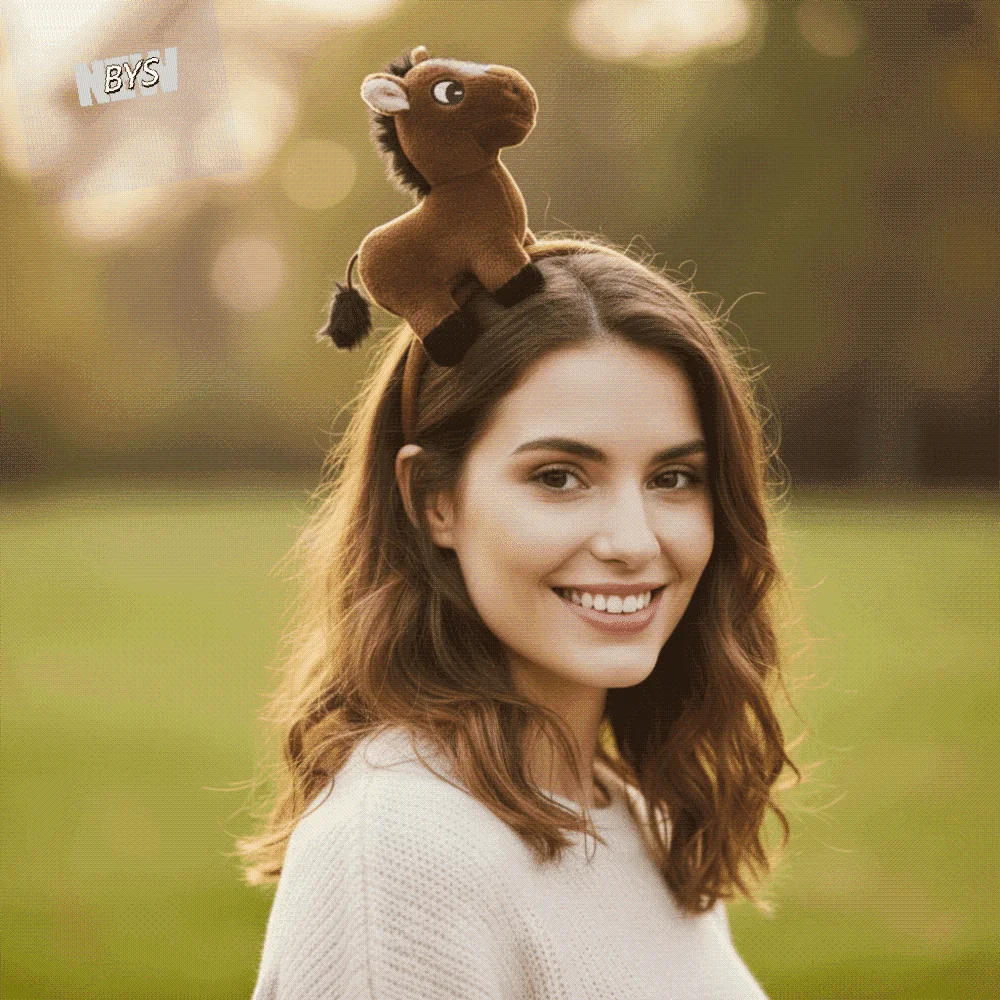 

Funny Cartoon Horse Headband Mascot Plush Plush Hair Hoop Headwear Solid Color 2026 New Year Headband Adult