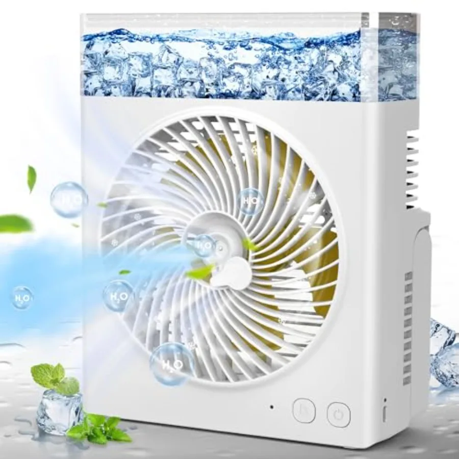 Misting Fan Portable, 16000mAh 8-Inch Rechargeable Battery Operated Fan with 600mL Water Tank, Cooling Desk Misting Fans for Ou