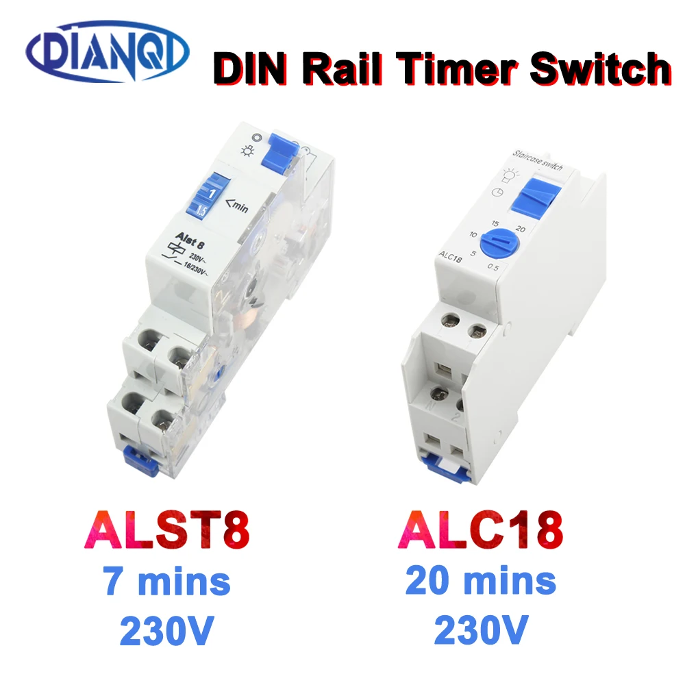 DIN Rail Timer Switch for Staircase Lighting Controller ALST8 1-7 minutes ALC18 1-20 Minutes Interval 18mm Single Module