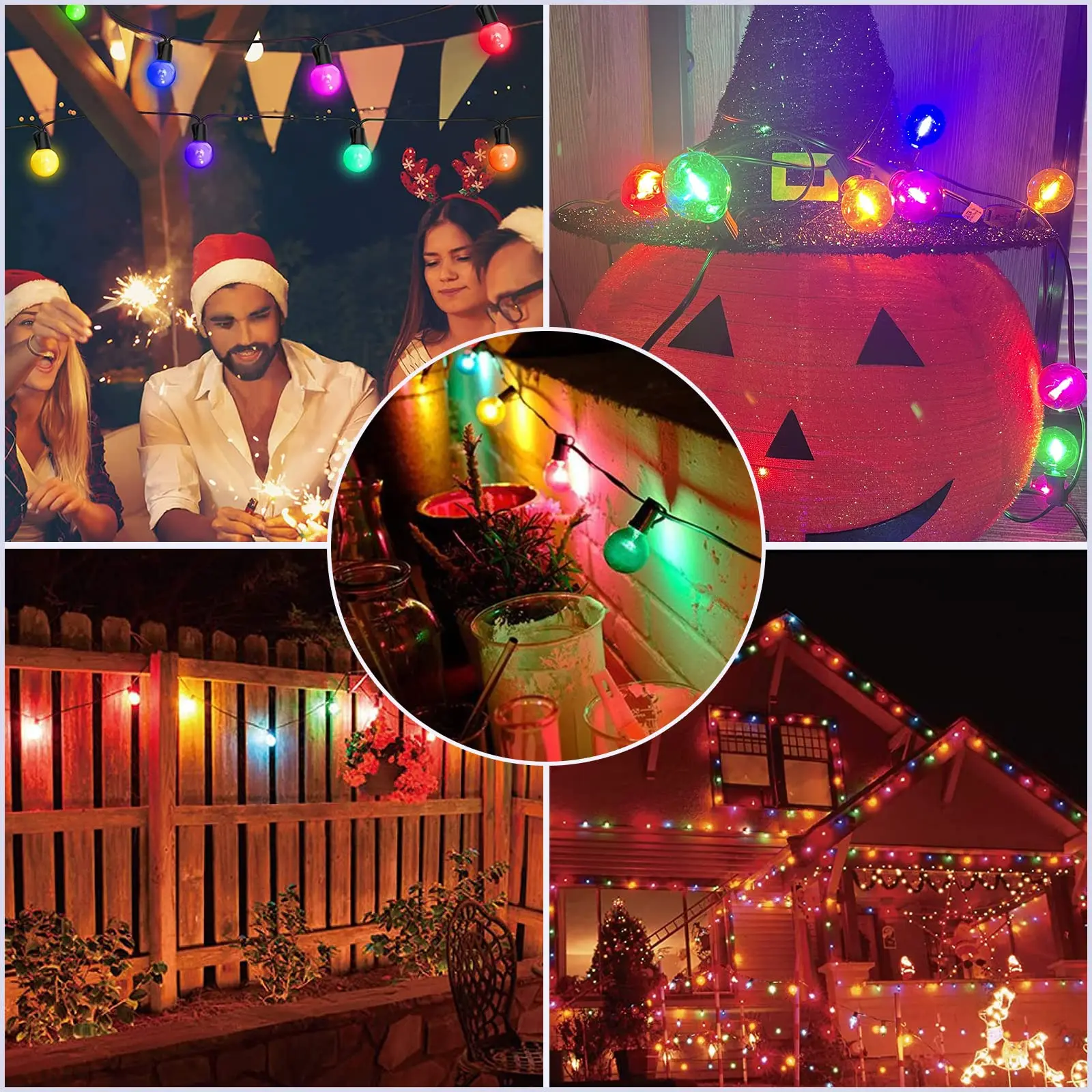 Imagem -06 - Luzes de Corda ao ar Livre com Led Multicolorido Rgb G40 Ip44 Impermeável Regulável Festa Decoração do Pátio Colorido Luz de Suspensão 20m 15m