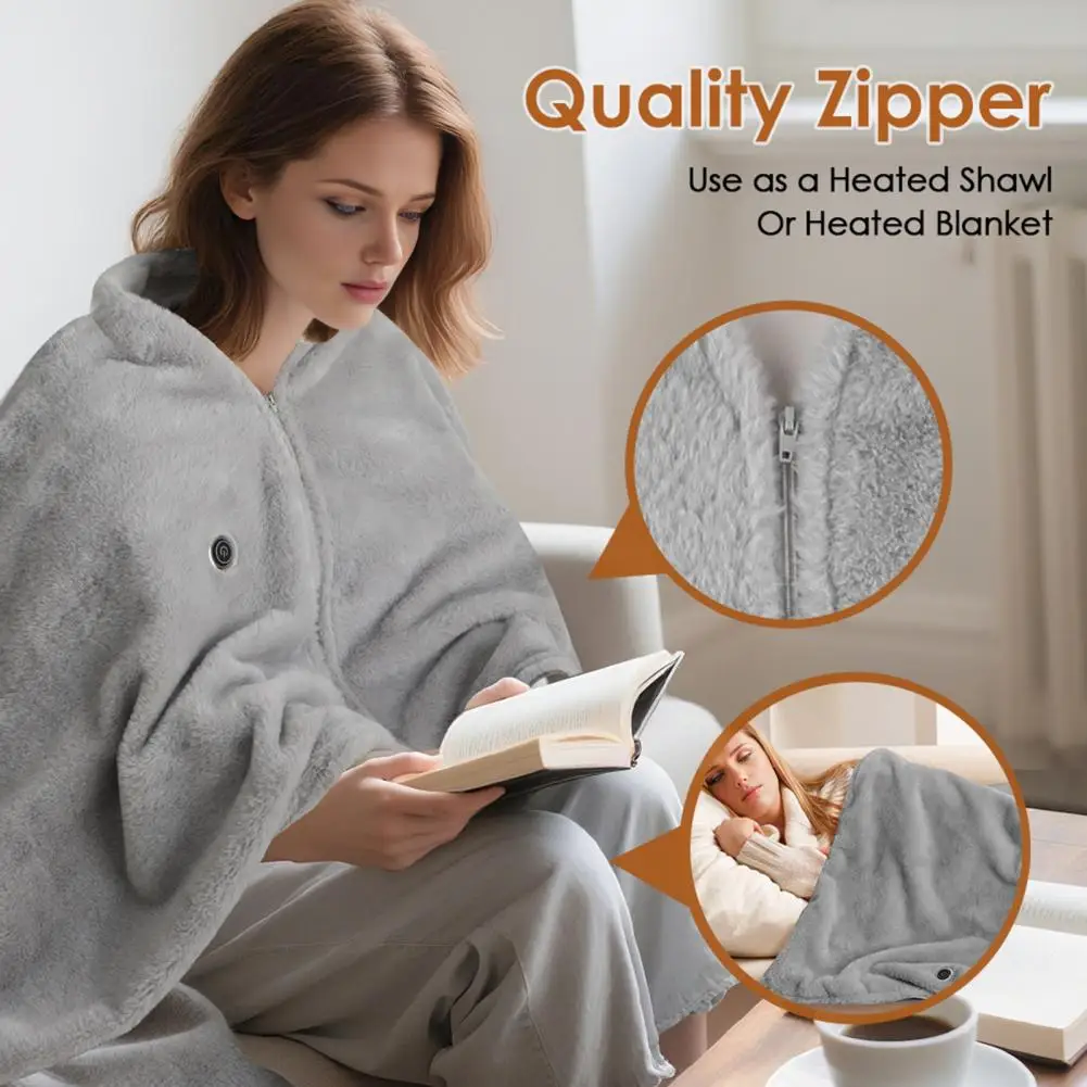 

Rechargeable Wrap Portable Usb Shawl Blanket with Double-layer Soft Flannel Polar Fleece 3 Temp 8 Heating Zones for Adults