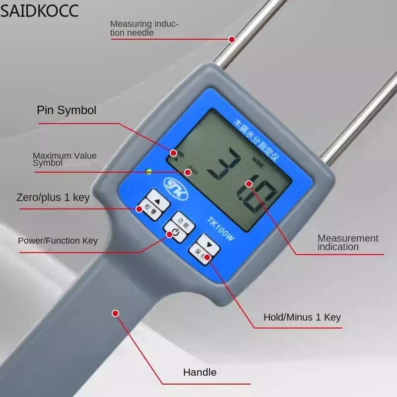 

SAIDKOCC TK100W Hygrometers Wood Sawdust Powder Hay Bale Peat Moisture Meter Tester Digital LCD Humidity Moisture Analyzer