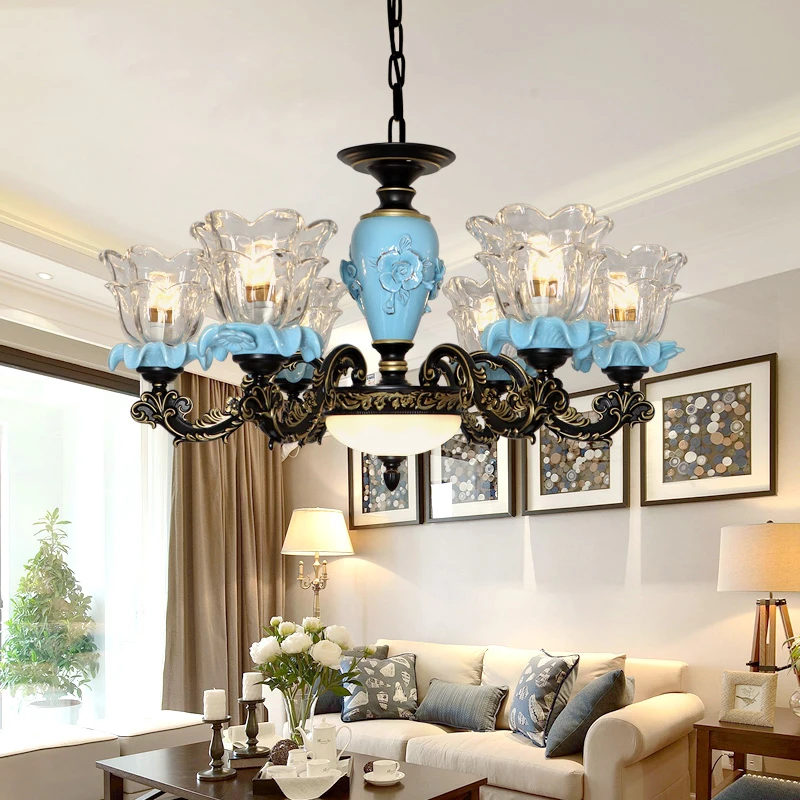 American-Style Light Luxury Ceramic Chandelier For Living Room Scandinavian Style Retro Floral Design For Dining Room Bedroom