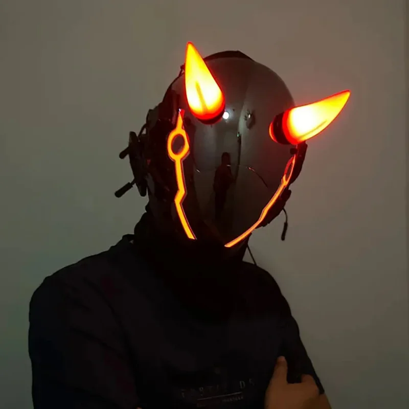 

Red OX Horn Cosplay Hellboy II Abel Murloc Mask Helmet LED Light Masks Halloween Holiday Props K