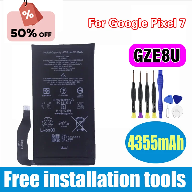 

1x 4335mAh / 16.81Wh GZE8U Pixel 7 Phone Replacement Battery For Google Pixel7 7 5G Batteries