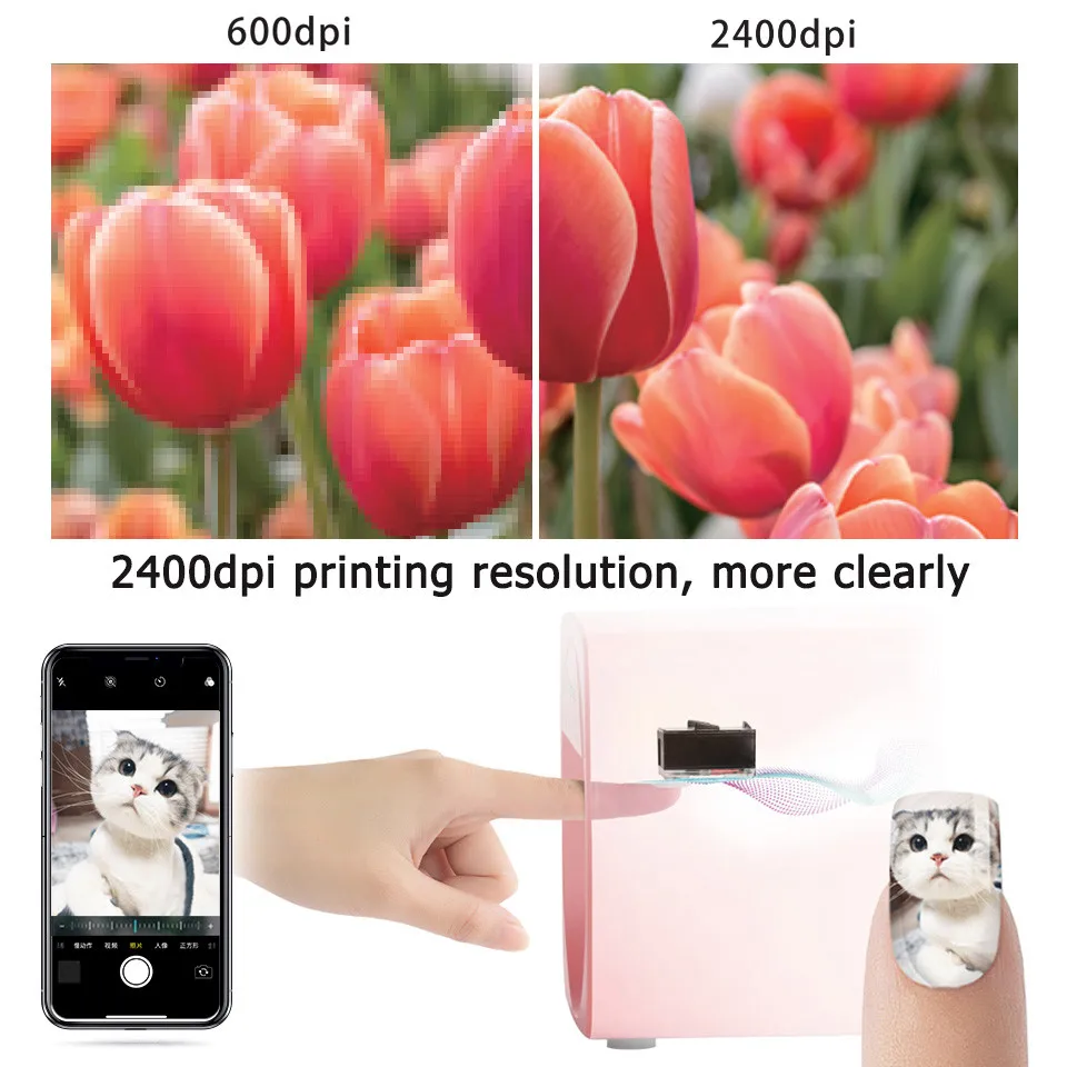 3D Smart Nail Printer, Portable Mobile Nail Painting Machine, 2400DPI Printing Resolution, Support WiFi/DIY,for Home Nail Salon