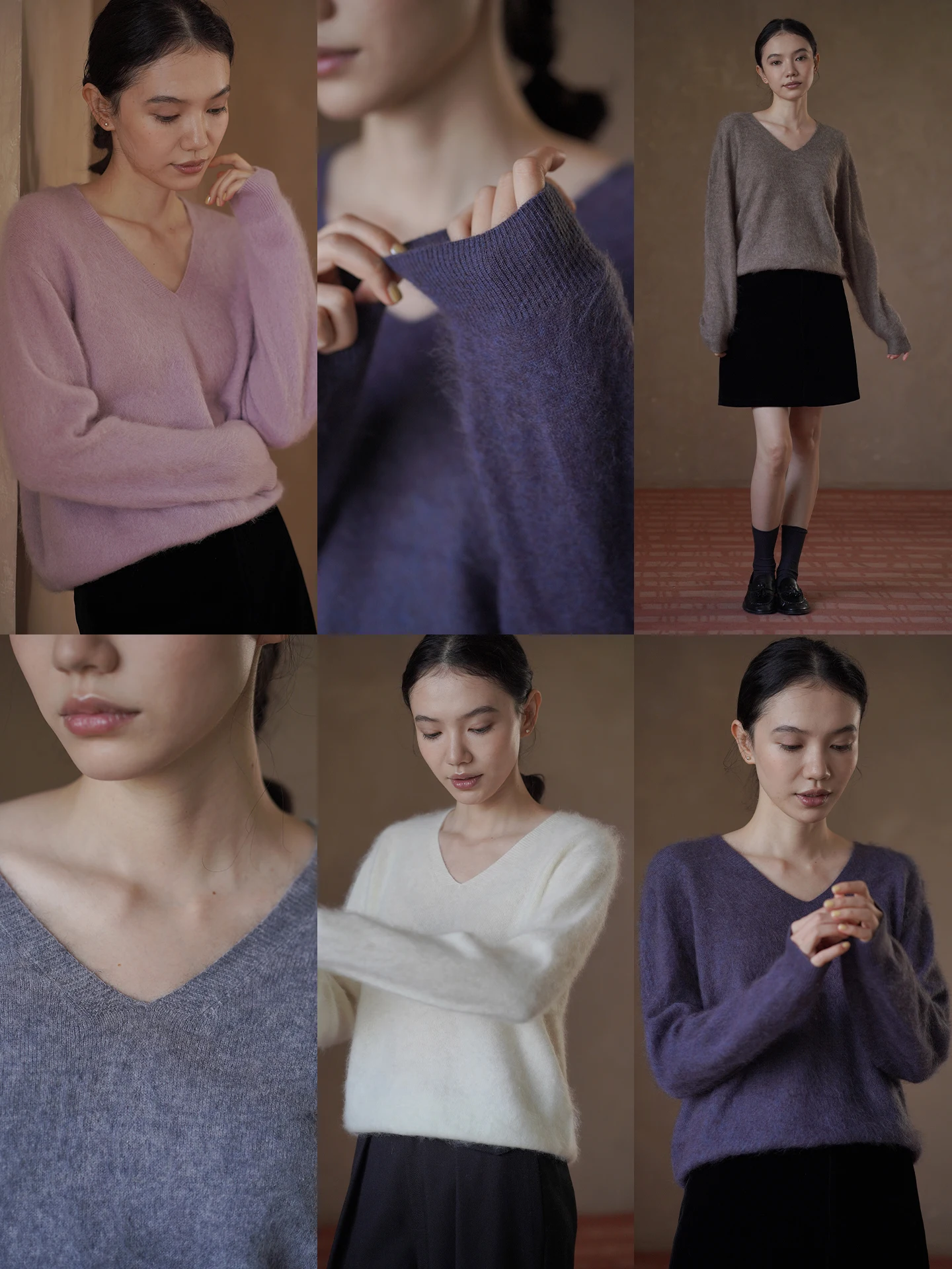 Seamless Integrated Soft Velvet Craft Cashmere Silk V-neck Loose Slimming Women's Knitted Sweater Casual Style Long Sleeve