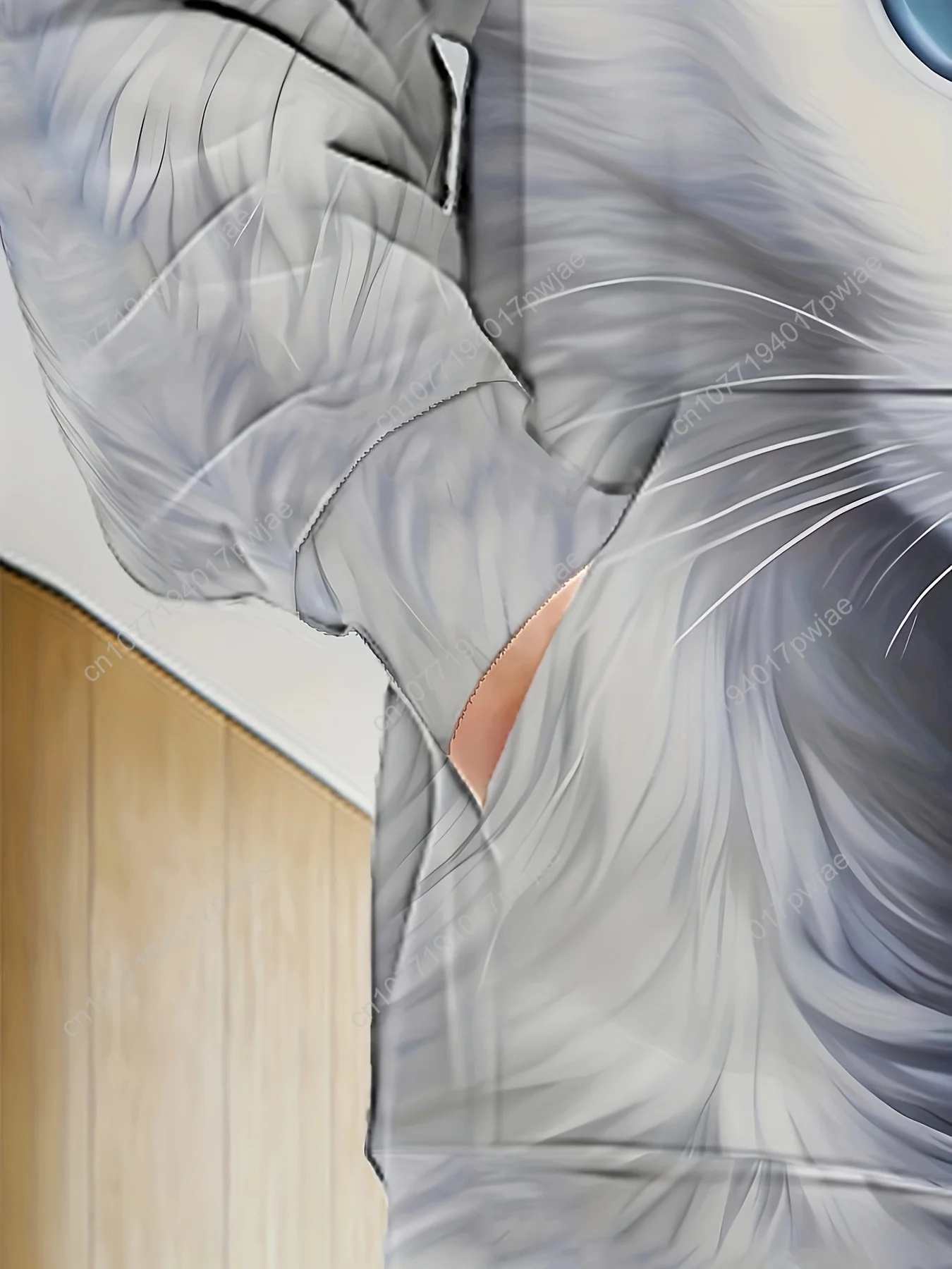 Elegante giacca invernale da uomo con cerniera e cappuccio con stampa faccia di gatto, motivo geometrico, cappuccio con coulisse e tasche - Comoda manica lunga D