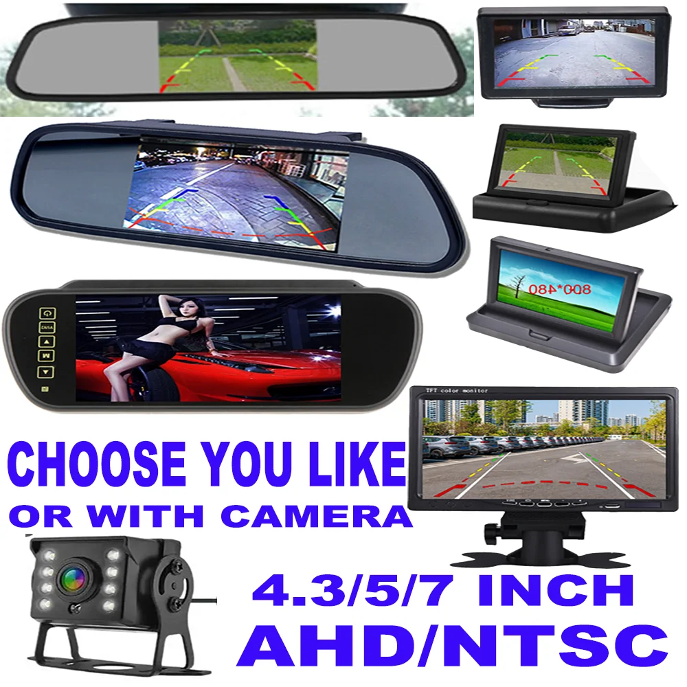 4/5/7 inch TFT LCD HD Screen Car Monitor Mirror Reversing Parking or Rear View Camera or AHD 720/1080P for Bus Truck RV Trailer
