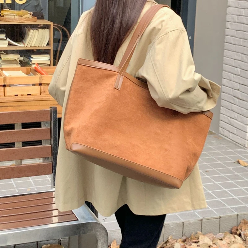 Faux Suede Large Capacity Composite Bags For Women Luxury Designer Handbags And Purses 2023 New In Casual Underarm Shoulder Tote