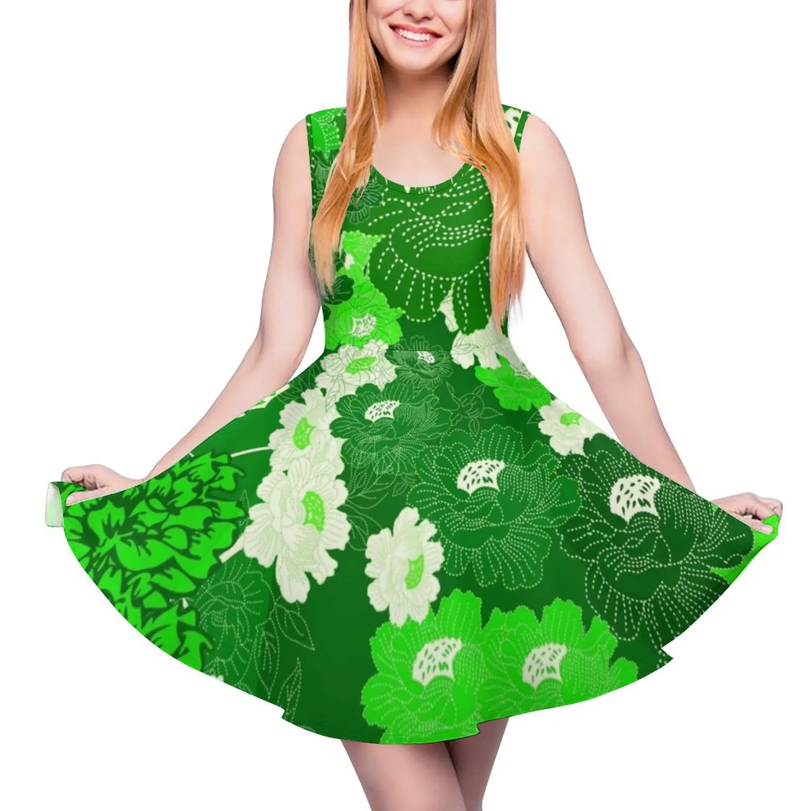 

Green & white flower power Sleeveless Dress summer dress ladies dresses for special occasions