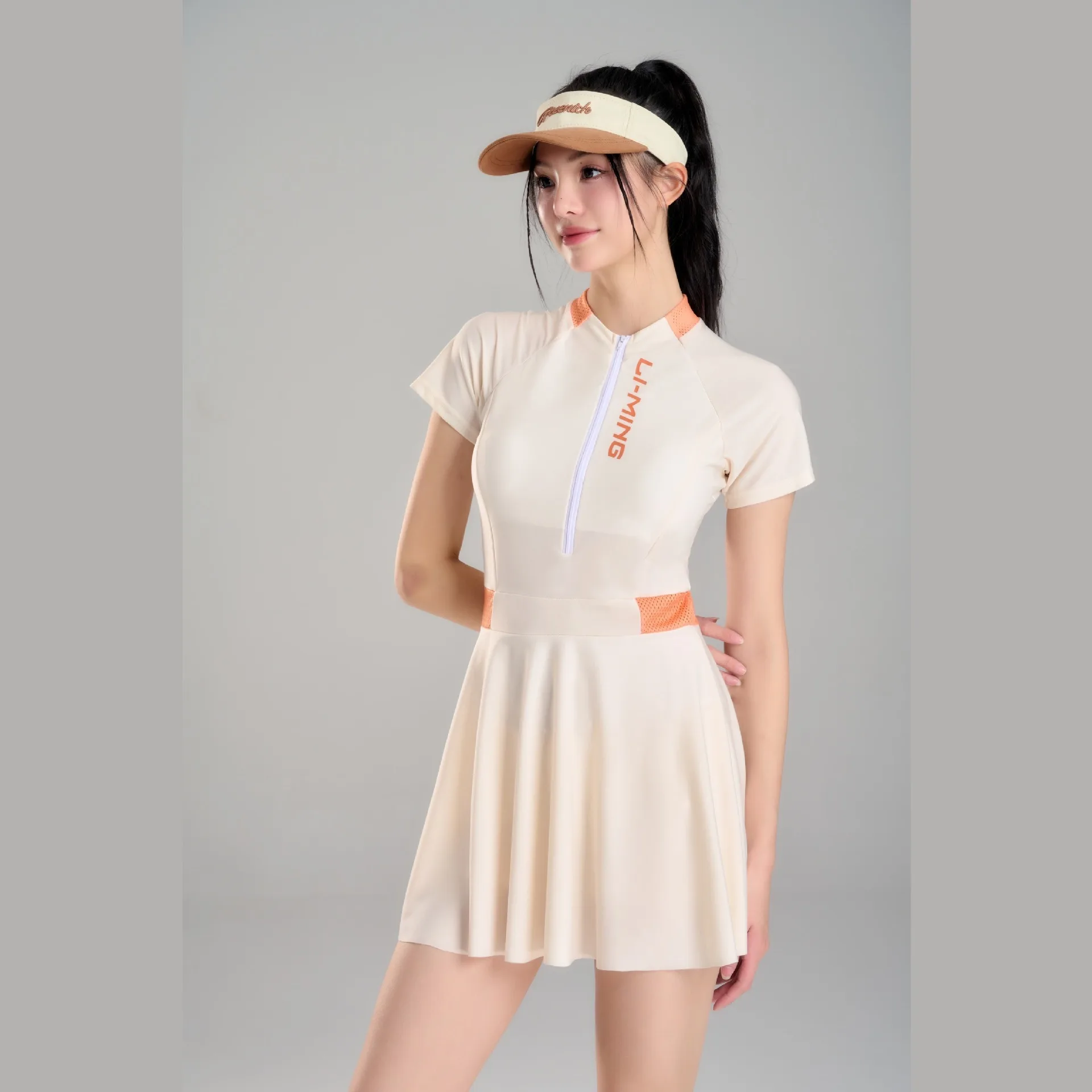 Traje de baño deportivo para mujer, novedad de 2025, falda de una pieza, cubierta conservadora de carne y traje de baño fino de aguas termales para chica estudiante