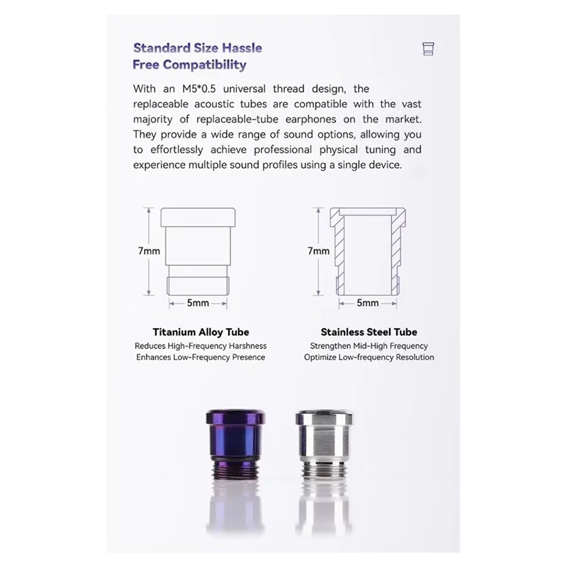 ABMF - Kompatybilne z Nx8 IEMS dysze akustyczne z gwintem M5x0.5 do regulacji dźwięku, zestaw rurek do słuchawek wykonanych ze stopu tytanu i stali nierdzewnej