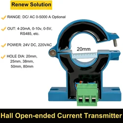 Transmetteur de capteur de courant AC/DC, transducteur de courant DC, 1A, 100A, 200A, 150A, 4-20mA, 0-10V, 20mm, 25mm