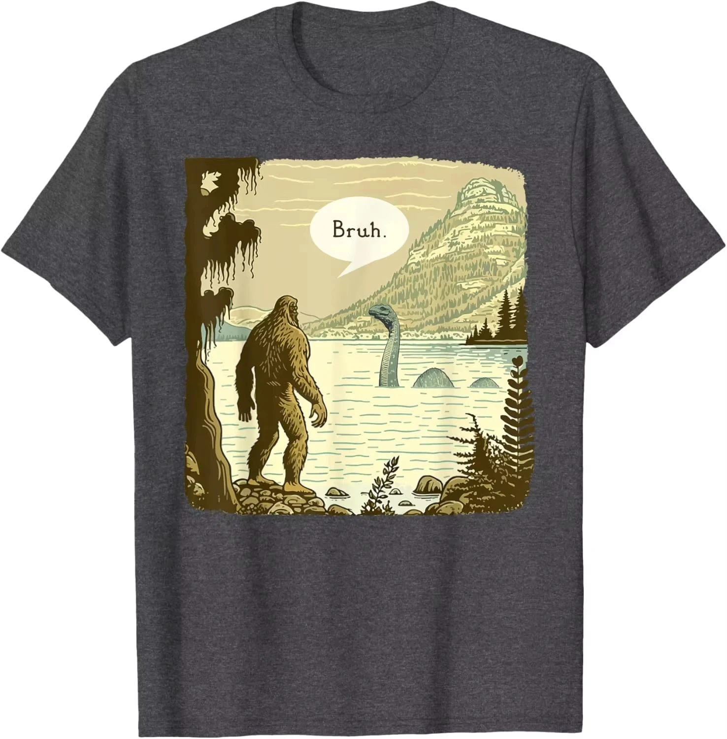 Funny Bigfoot Savage Loch Ness Monster introverted blue T-shirt men's T-shirt fashion cotton Y2k clothes. Breathable