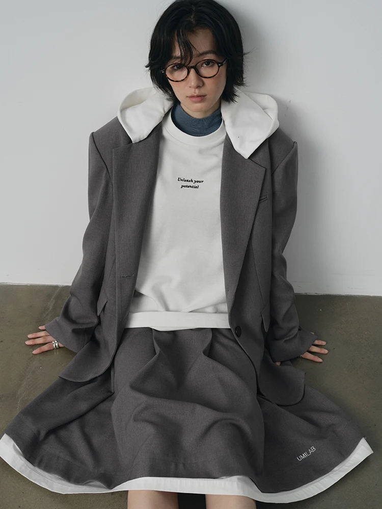 

Anti-Wrinkle Detachable oulder Pad Suit Jaet UMILAB Dublin Sle Women's Faion Outerwear Polyester Fiber Long Sve