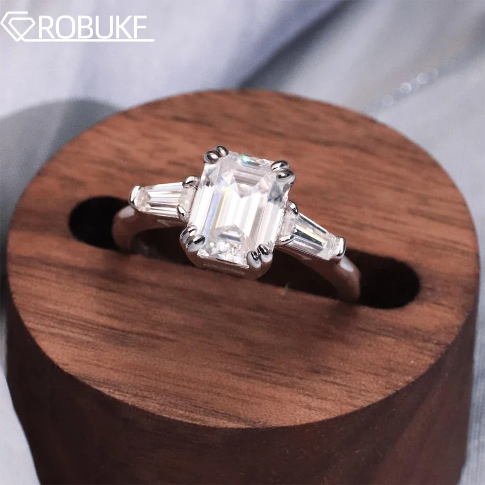 1-4CT Pełny pierścionek z moissanitem dla kobiet 3 kamienie Szmaragdowy / trapezowy diament S925 Srebrna obrączka ślubna z certyfikatem