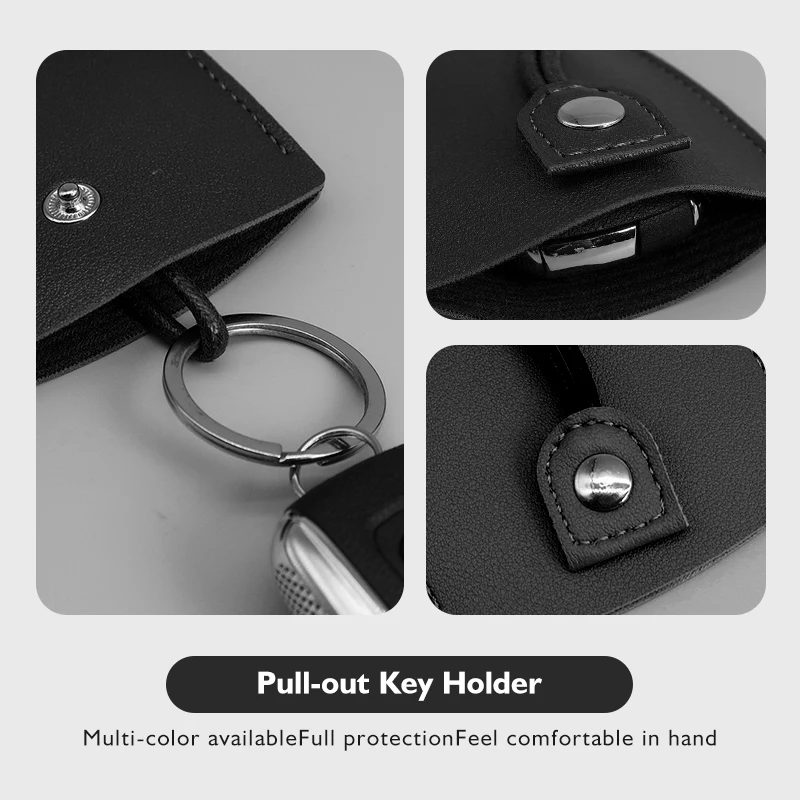 Car Key Case Leather Creative Pull Out Key Case Storage Bag For SsangYong Korando Rexton Kyron Rodius Tivoli Musso view 4