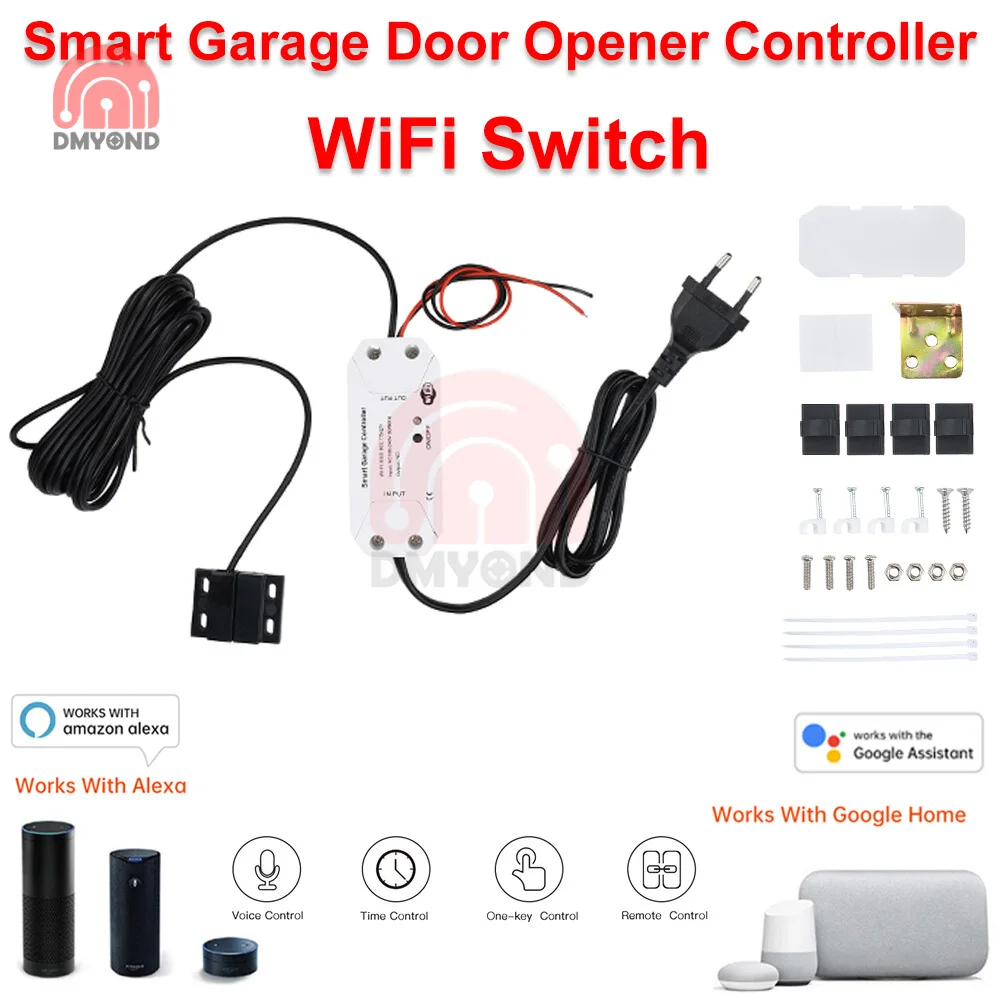 

Smart Garage Controller WiFi 110V 220V Work With Alexa Google Home SmartLife/Tuya APP Control Auto Close Timer for Home Security