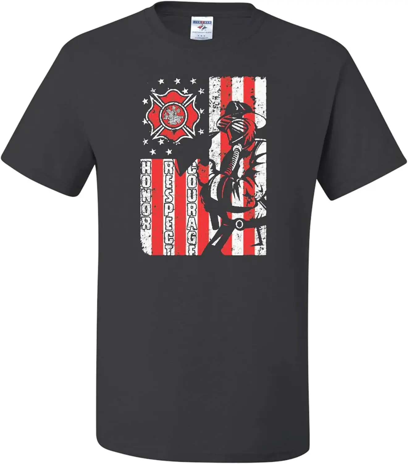 wild custom apparel Honor Respect Courage Firefighter American Flag Patriotic USA Mens T-shirts