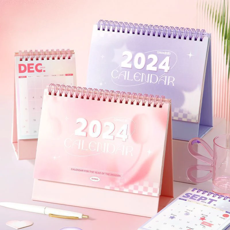 Kalender 2024 Tahun kreatif minimalis, kalender pelajar kantor Desktop Dekorasi portabel bulanan untuk acara rekaman