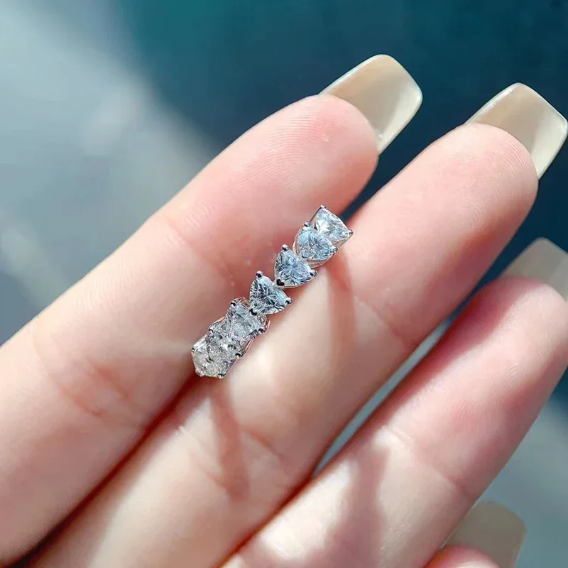 2.1 Ct Heart Cut Engagement Wedding Moissanite Lab Grown Diamond Band Ring Sterling Silver for Women