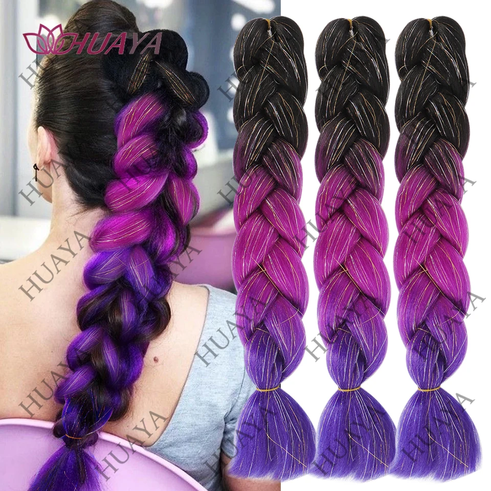 قوس قزح تجديل الشعر التمديد 24 بوصة 3 ألوان أومبير الاصطناعية مهنة جامبو جديلة في وصلات الشعر