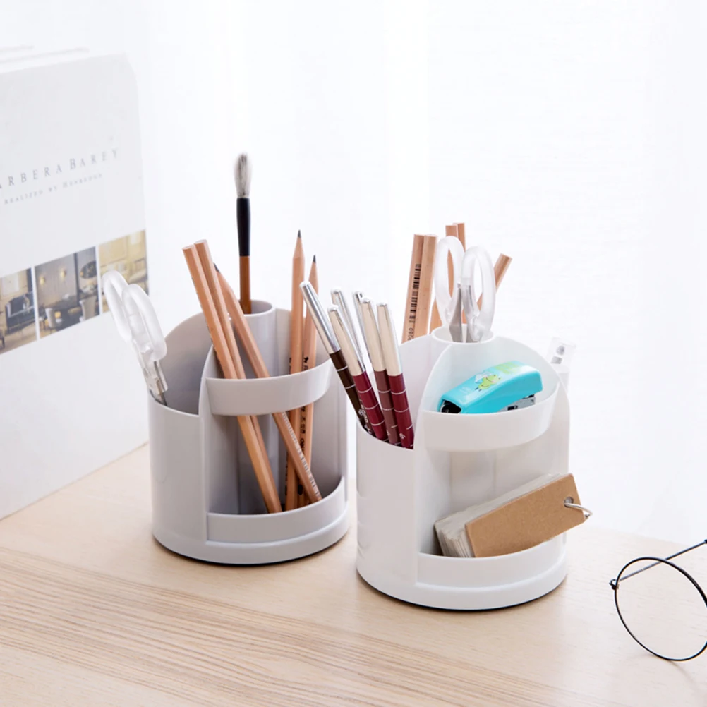 Rotating Pen Holder Plastic Desktop Organizer for Pencils Pens Cosmetics Chopsticks Storage Grey Multi-Function Stationery
