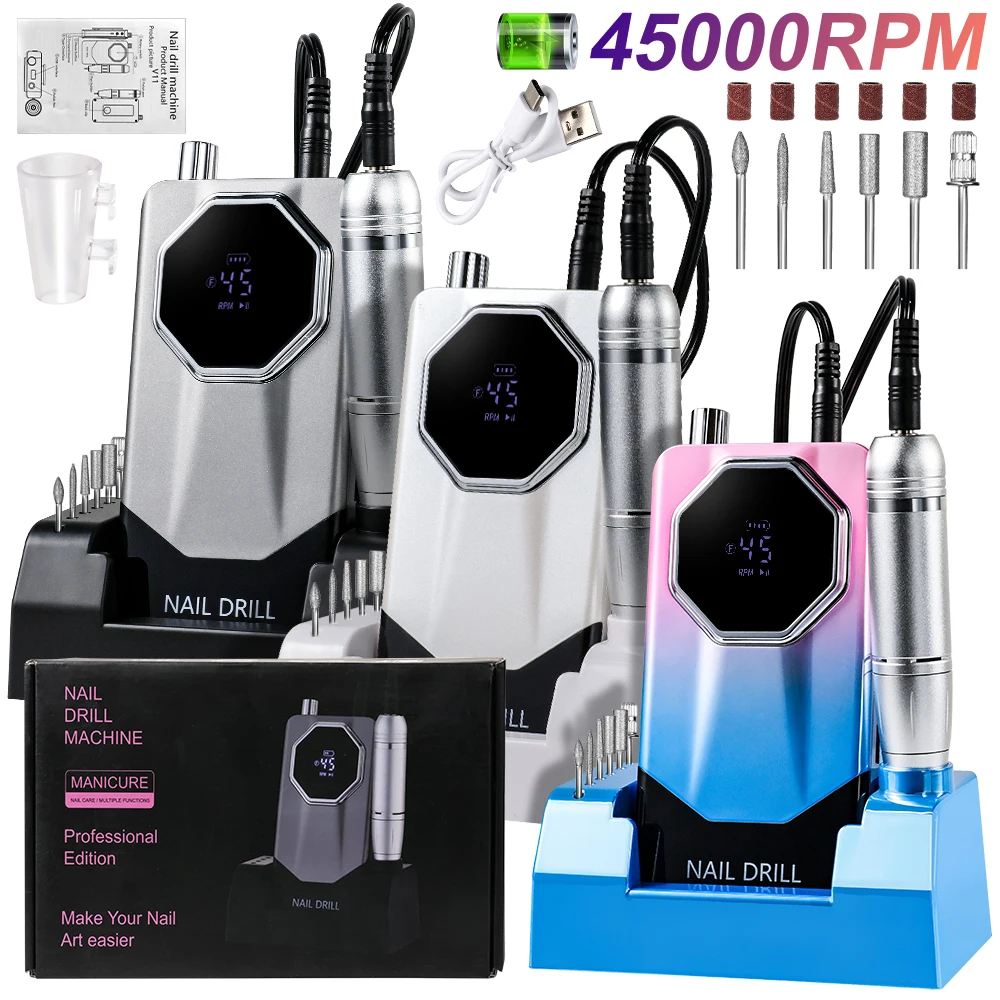

V11 45000RPM Nail Drill Machine Rechargeable for Nails Gel Polish Acrylic Electric Sander Professional Portable Manicure File
